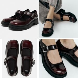 Zara Buckle Mary Janes Shoes Chunky Burgundy 90s Y2K Size 42 Size 11